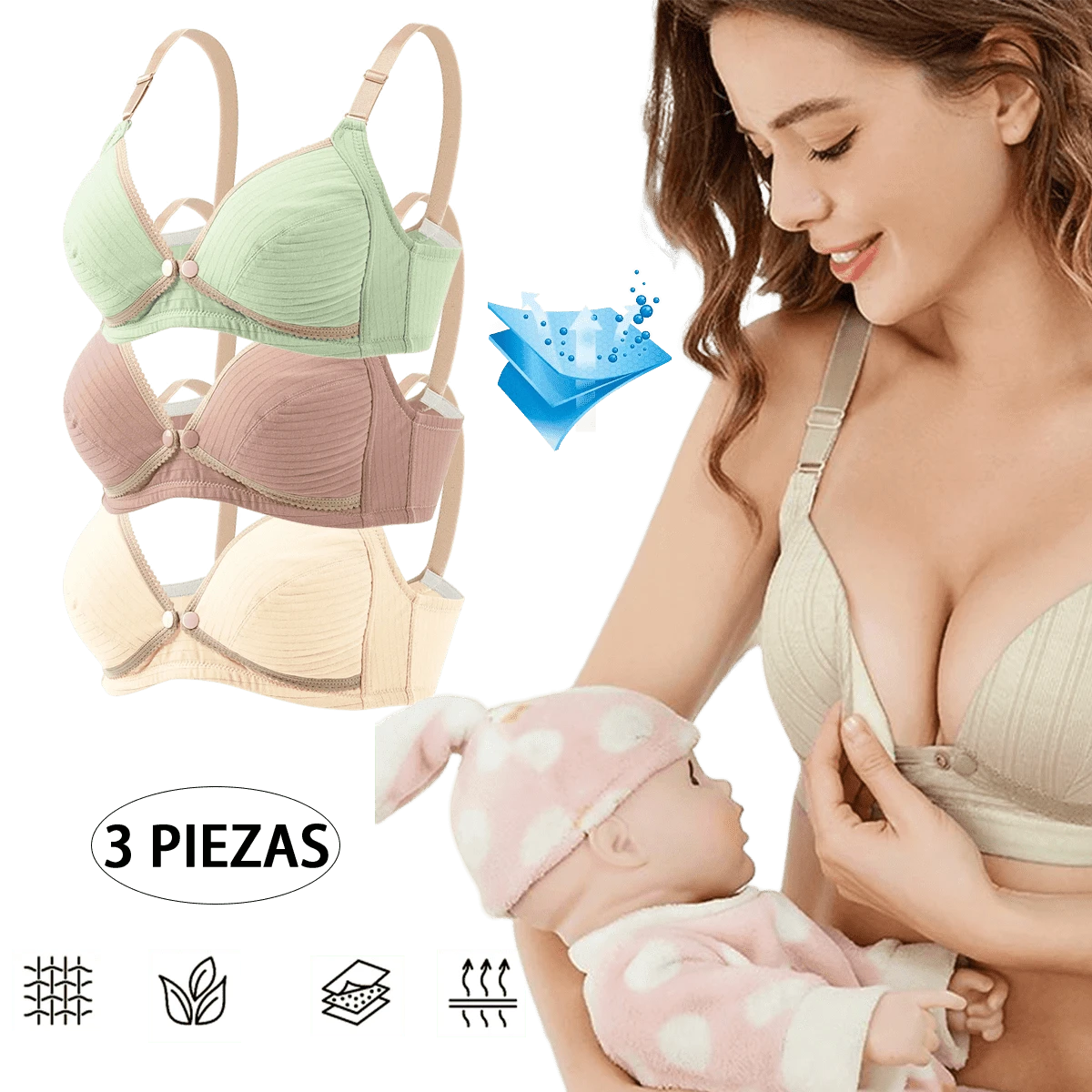 3 Piece Nursing Bra Soft And Comfortable Maternity Clothing - Green - View 1