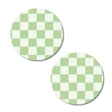 2 pièces Dessous de verre de voiture à motif de carreaux verts, dessous de verre antidérapant et lavable, cadeau unique, accessoire de voiture dessous de verre absorbant pour porte-gobelet