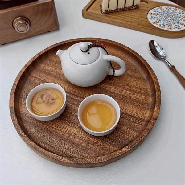 1 pieza Bandeja de servir de madera de sándalo roja, plato para restaurante, uso doméstico, té, café, fruta, aperitivos, regalo de Navidad