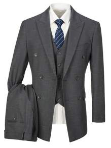 Furuyal Men's Gray Checkered 4-Piece Suit Set Including Pants, Vest, Blue Striped Necktie - Grey - View 1
