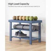 SONGMICS Shoe Rack Bench, 3-Tier Bamboo Shoe Storage Organizer, Entryway Bench, Holds Up To 286 Lb, 11.3 X 27.6 X 17.8 Inches, For Entryway Bathroom Bedroom, Black ULBS04H - 灰色 - 查看 4