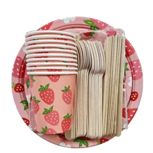 Strawberry Birthday Party Decorations With Strawberry Banner, Napkins, Plates And Cups Disposable Tableware Set For Berry Sweet Themed Birthday Party Supplies,Christmas