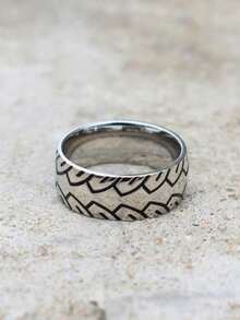 Men's Ring 316L Stainless Steel Racing Round Rings Jewelry Alliance - Plateado - Ver 4