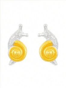 1 对时尚复古优雅独特创意高端设计金属蜗牛耳钉，男女皆宜，情侣款 - 金色 - 查看 5