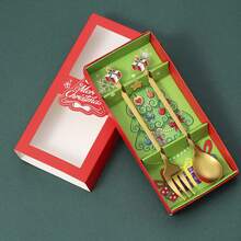 不锈钢勺子和叉子套装，圣诞礼物金属餐具，适用于家庭、餐厅、甜点和咖啡，创意卡通设计餐具套装，圣诞派对礼物 - 彩色 - 查看 2