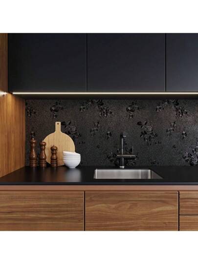 1Roll10M Zwart Wallpaper Peel Stick Bloemen Embossed Contact Paper 17.7inch 393.7/196.8/118.1/39.3inch Removable Textured Flower Self Adhesive Thicken Countertops Cabinets view 9