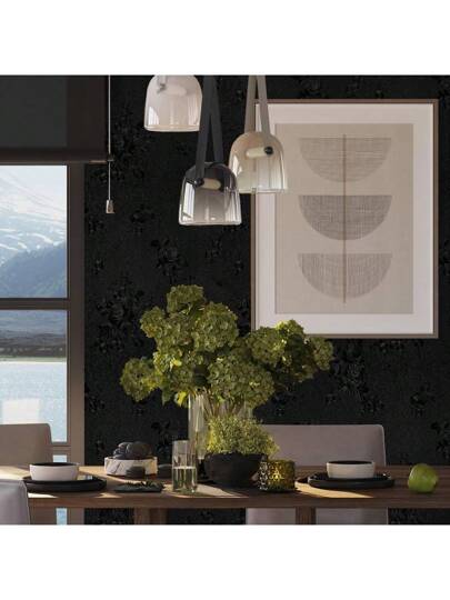 1Roll10M Zwart Wallpaper Peel Stick Bloemen Embossed Contact Paper 17.7inch 393.7/196.8/118.1/39.3inch Removable Textured Flower Self Adhesive Thicken Countertops Cabinets view 6