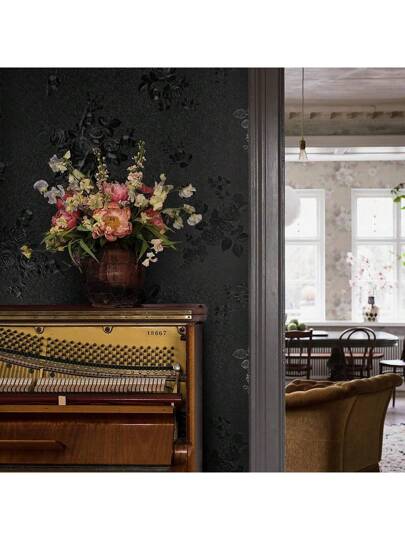 1Roll10M Zwart Wallpaper Peel Stick Bloemen Embossed Contact Paper 17.7inch 393.7/196.8/118.1/39.3inch Removable Textured Flower Self Adhesive Thicken Countertops Cabinets view 8