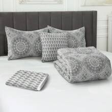 5-Piece Comforter Set – Lux Decor Collection – Lightweight Microfiber With Plush Texture – Opulent Design – All-Season Warmth – Elegant Bedding With Pillow Shams & Bed Skirt – Cozy Comforter, Elegant Bedding Set, Luxury Bedroom Essentials, Valentine's Day Romantic Bedroom, Spring Bedding Set, Complete Bed In A Bag, Matching Decor, Elegant Design, Luxury Look, Gift Set Idea, Guest Bedroom Ready, Modern Bedroom Style, Easy Bedroom Refresh, All-Inclusive Bedding, Daily Living, Home Comfort, Family Choice - Màu xám Aztec - Xem 4