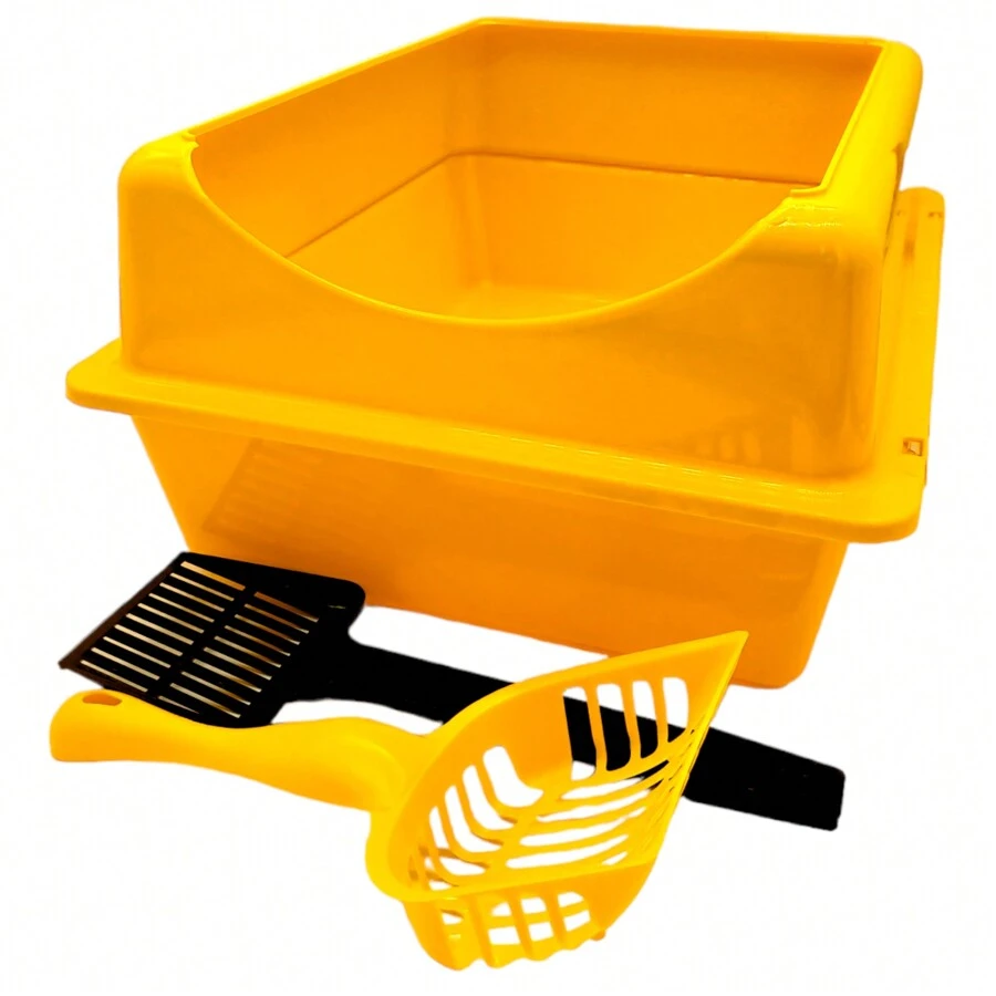 Large Cat Litter Box With Extension + Shovels - 黃色 - 查看 1
