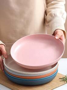 1 件 PP 盘子，现代深灰色圆形餐盘，适合餐桌