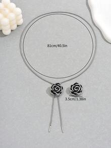 2 件套水钻花朵项链和胸针组合，奢华女士毛衣链首饰 - 黑色 - 查看 4