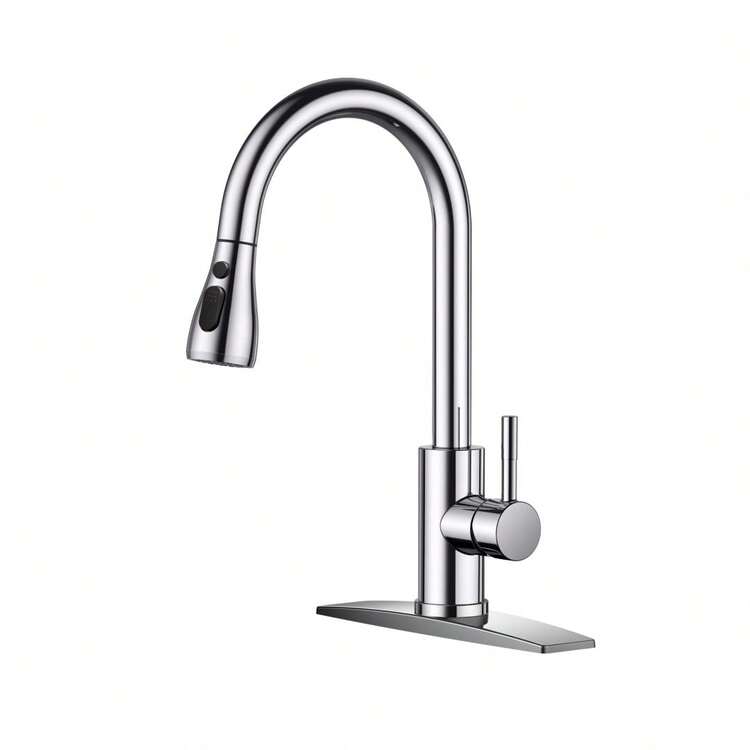 Kitchen Faucets, Kitchen Faucet With Pull Down Sprayer, High Arc Single Handle Stainless Steel Sink Faucets 1 Or 3 Hole, Classic Kitchen Sink Faucets For Farmhouse Camper Laundry Rv Bar - 鉻合金 - 查看 1