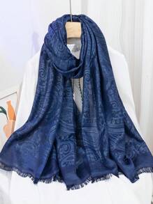 1件装女士闪亮金属佩斯利提花头巾节日披肩围巾，带开放式流苏