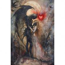 哥特式幻想女孩 5D DIY 钻石画马赛克天使与魔鬼魅力艺术十字绣套件刺绣家居装饰儿童万圣节礼物 2024 新品 - 黑色 - 查看 1