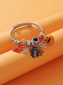 1pc Exaggerated Pumpkin, Ghost, Bat Pattern, Gradient Star & Wave Geometric Beaded Stainless Steel Bracelet, Halloween Party Accessory For Women - Multicolor - View 2