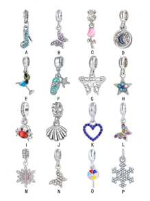 1 chiếc mặt dây chuyền đính đá thời trang đính trên giày cao gót, hình bướm, trăng lưỡi liềm, dép xăng đan bãi biển, sao biển, đồ uống, hoa hồng, vỏ sò, kẹo mút, bông tuyết, phụ kiện tự làm - Bạc - Xem 1