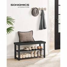 SONGMICS Shoe Rack Bench, 3-Tier Bamboo Shoe Storage Organizer, Entryway Bench, Holds Up To 286 Lb, 11.3 X 27.6 X 17.8 Inches, For Entryway Bathroom Bedroom, Black ULBS04H - màu đen - Xem 2