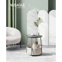 VASAGLE Small Round Side End Table, Modern Nightstand With Fabric Basket - xanh quân đội - Xem 4