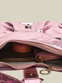 Dedoo 2025 Summer New Drawstring Women's Bag Fashion Bucket Bag Rivet Motorcycle Bag 3 Pieces Set Wide Strap Crossbody Bag - Pink - View 7