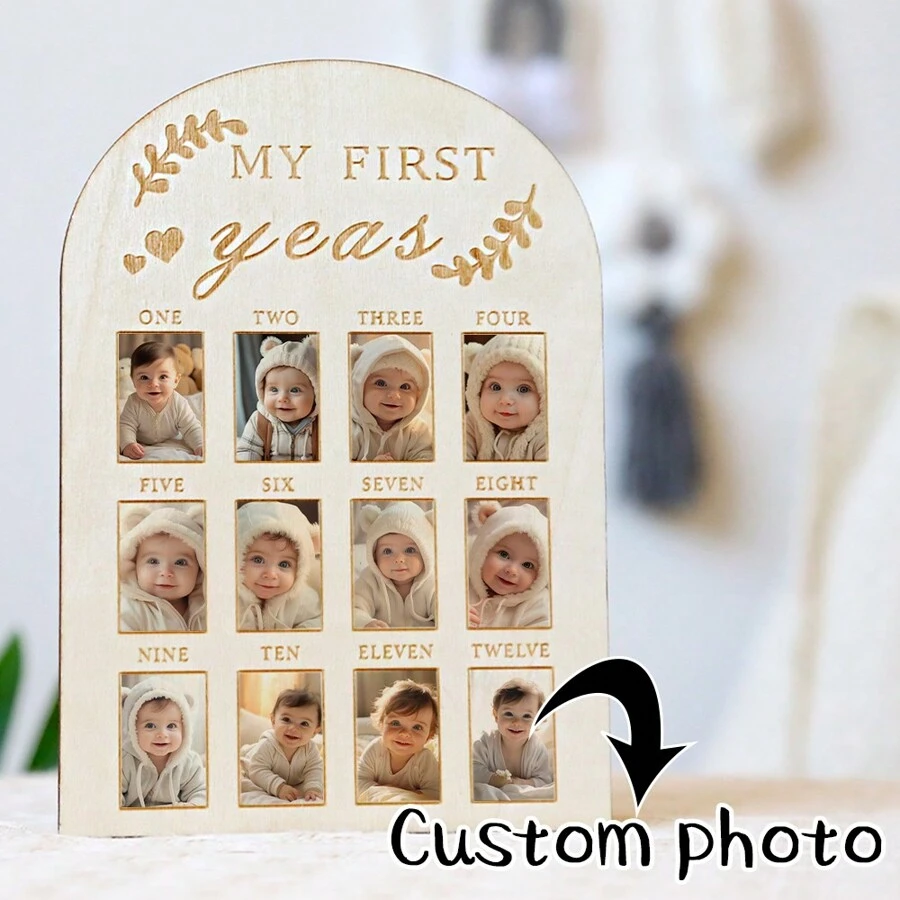 Newborn Calendar Record Picture Frame, Baby Milestone Commemorative Wooden Picture Frame Table, Recall Every Moment Of The Baby Gifts Birthday Graduation