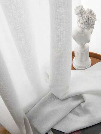 1 stycke elegant halvtransparent vit tjockare genomskinlig skir gardin, design med stångfickor, lämplig för vardagsrum, sovrum, kontorsheminredning