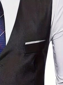 铜纽扣新款设计背心男士伴郎礼服马甲商务休闲修身马甲 - 黑色 - 查看 4
