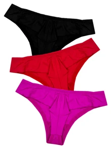 Women's Polyamide Thong Panties Kit | Kit With 3 Pieces | Basic Comfort Panties | Full Frontal Coverage - 彩色 - 查看 3