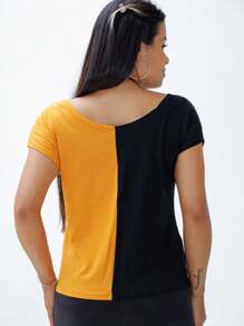 Women's Casual Short Sleeve T-Shirt For Summer Bicolor Style - Màu Mù tạt vàng - Xem 2