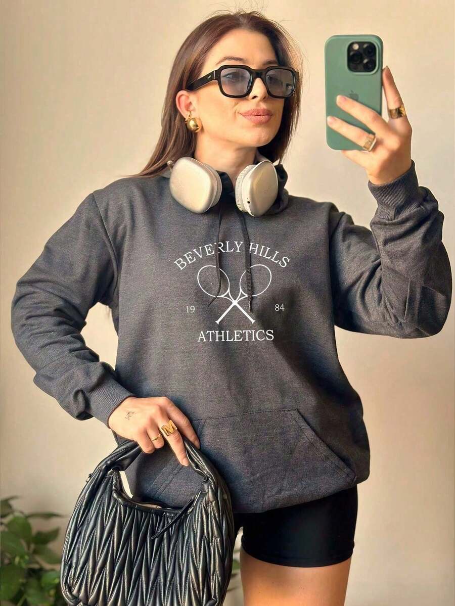 Women's Sweatshirt Tumblr Cold Blouse Streetwear Premium Coat Kangaroo Hooded Sweatshirt Premium Winter Blouse Beverly Hills Girl Patricinha 7051 - 深灰色 - 查看 1