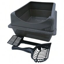 Large Cat Litter Box With Extension + Shovels - Dark Grey - View 1
