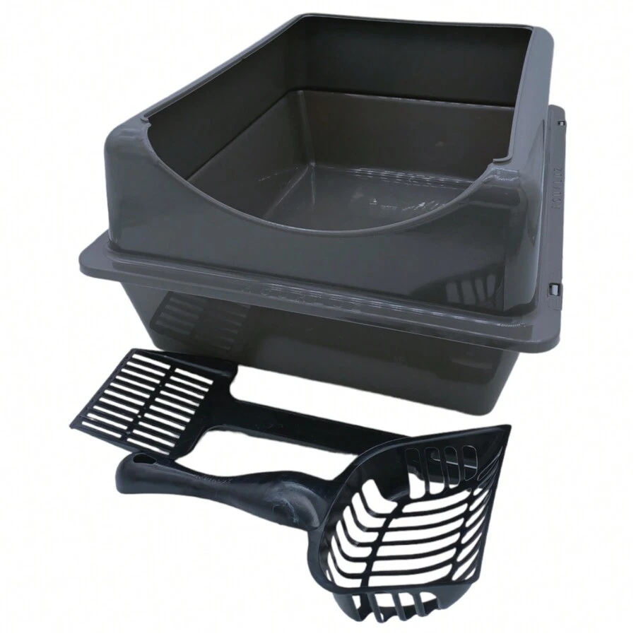 Large Cat Litter Box With Extension + Shovels - Dark Grey - View 1