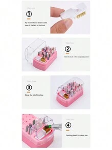 2 In 1 Nail Drill Bit Holder And Nail Drill Bits Cleaner Brush Case, 30 Holes Nail Drill Bits Organizer Display Stand Container Box, Manicure Drill Cleaning Brush, Professional Nail Tools