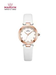 Marvin 经典瑞士石英不锈钢手表时尚女士手表，12 颗钻石，珍珠贝母表盘，蓝宝石水晶镜面，白色 M032.52.79.62 - 白色 - 查看 1