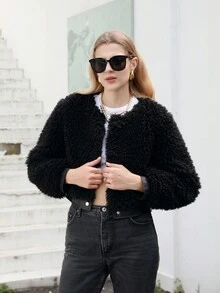 RELISH NOLESS Black Fluffy Short Jacket Casual Holiday - Black - View 3