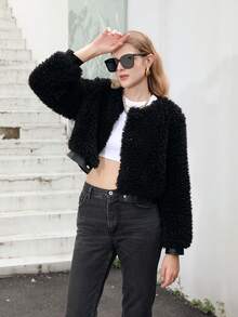 RELISH NOLESS Black Fluffy Short Jacket Casual Holiday - Black - View 2
