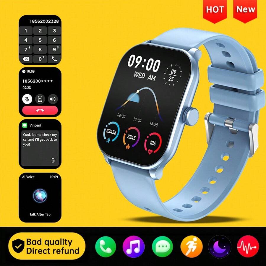 Smart Watches For Men Android Phones, Samsung Galaxy, Wireless 5.0, Texting And Calling, 240*296 HD Large Screen, IP67 Waterproof, Healthy Heart Rate And Blood Pressure Monitoring, Message Remind, For Women Ios Phones, With Speakers, With Music, Outdoor Health Sports Watch, Pedometer, Calorie Counter, Golf, Activity Tracking, Date, Clock, Sleep, Silicone Bands, There Are Many Faces, Black/Silver/Gold - Màu xanh lam - Xem 1