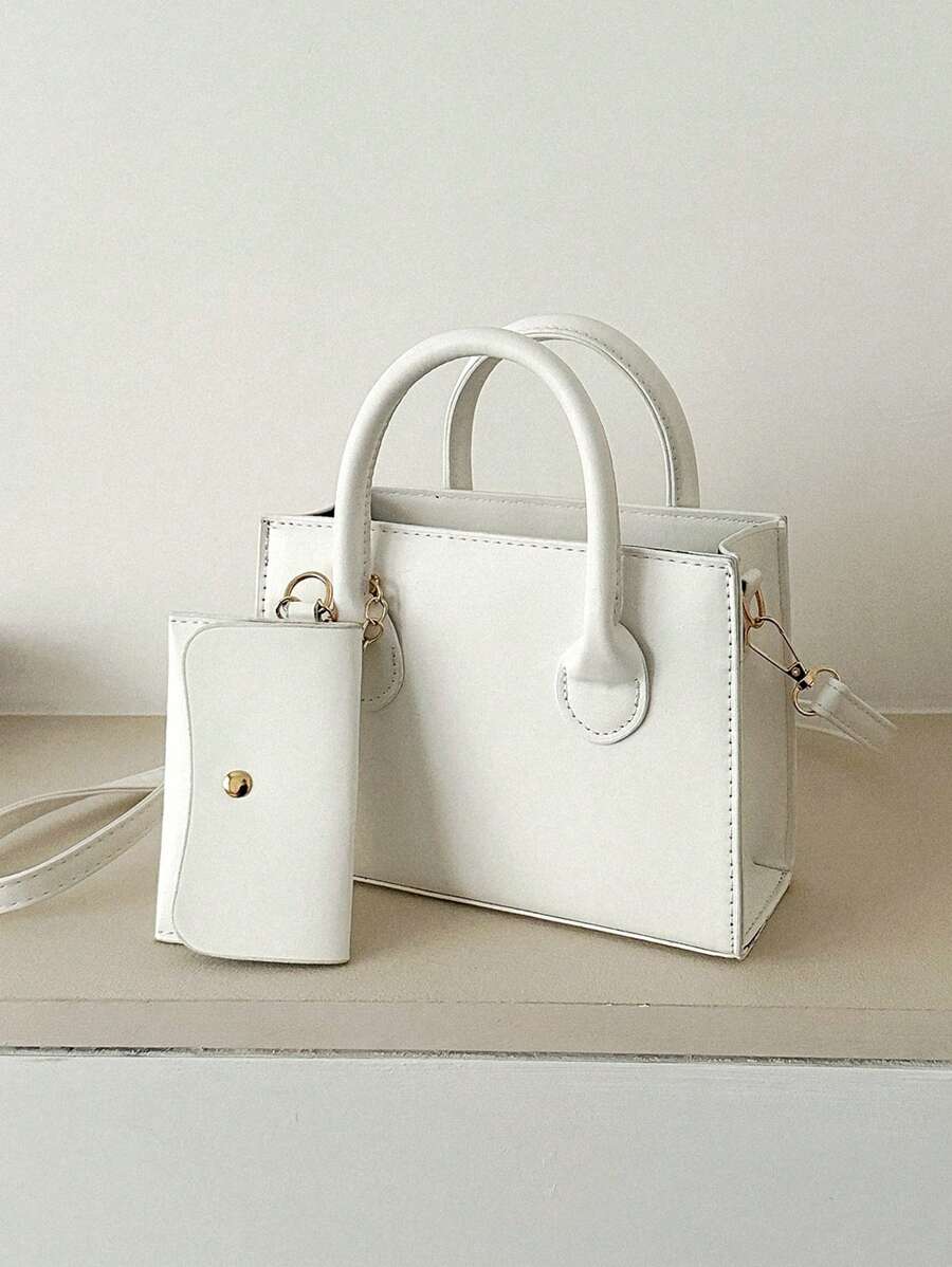 2pcs Set Fashionable Solid Color Handbag