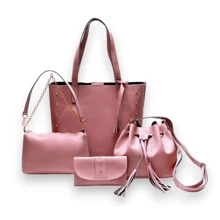 WOMEN'S BAG LARGE BAG CROSSOVER AND SIDE HANDLE KIT 3 BAGS AND WALLET - Màu hồng gỉ - Xem 2