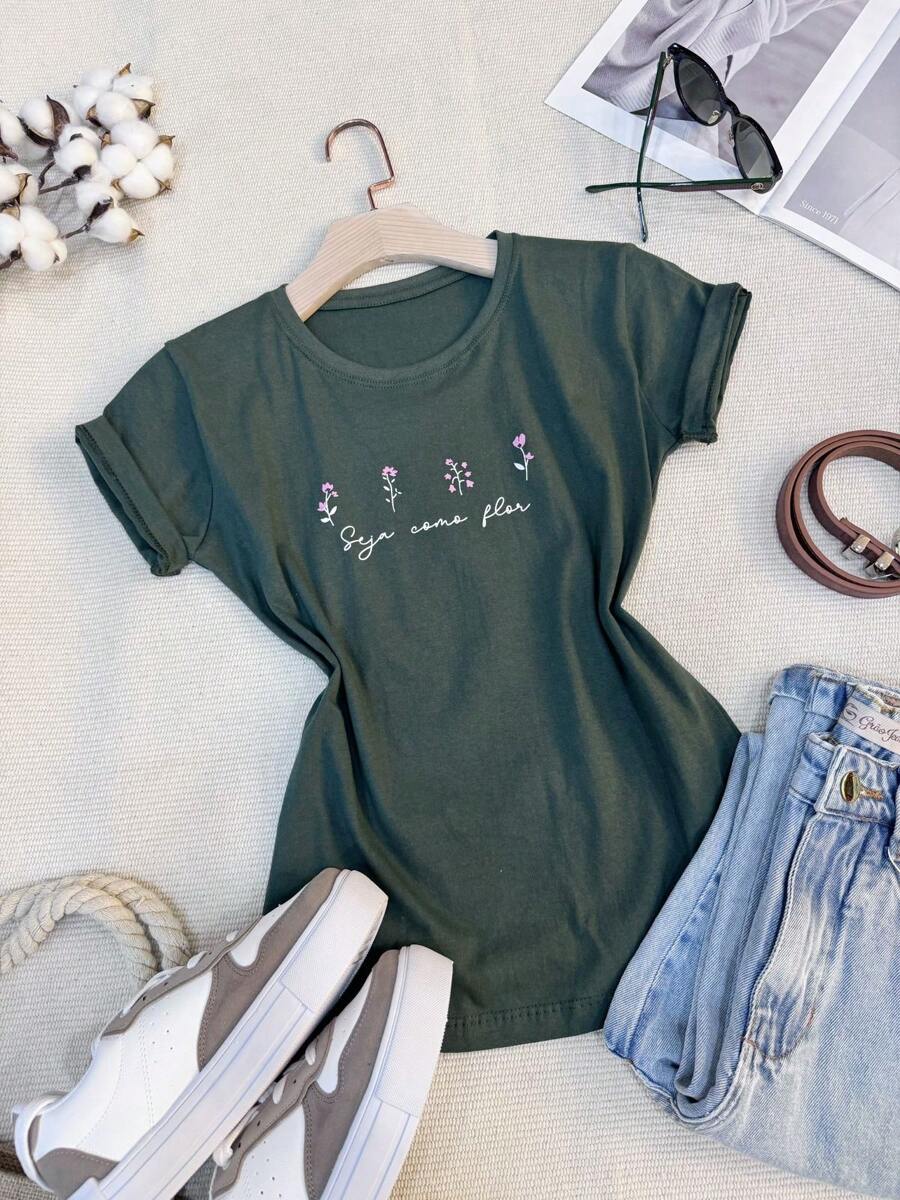 Cotton T-Shirt 4 Flower Be Like A Flower - 綠色 - 查看 1