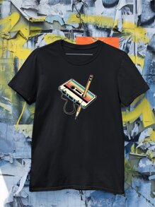 Cassette Tape Shirt 80s Retro Old Classic TShirt Unisex - 黑色 - 查看 1