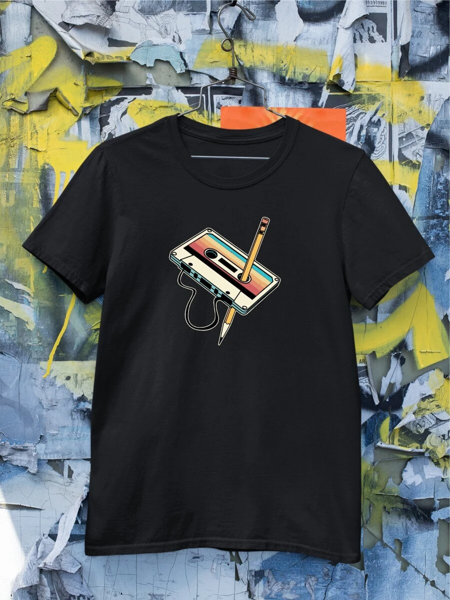 Cassette Tape Shirt 80s Retro Old Classic TShirt Unisex - 黑色 - 查看 1