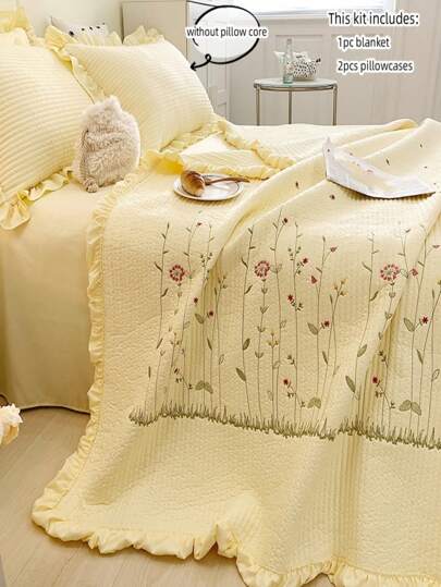 طقم ملاءات سرير بطرز زهري 3 قطع، يشمل لحاف ومغاطس الوسادة