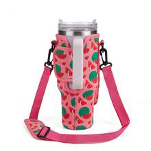 Túi đựng chai nước 1 cái, phù hợp với cốc đáy phẳng 40oz, có 1 carabiner, dây đeo vai có thể điều chỉnh, phụ kiện chai nước thể thao ngoài trời, thích hợp cho du lịch, đi bộ đường dài, cắm trại - màu dưa hấu - Xem 3