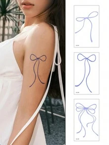 1 件可洗临时纹身，简约紫色丝带蝴蝶结设计，适合时尚用户 - 紫色 - 查看 1