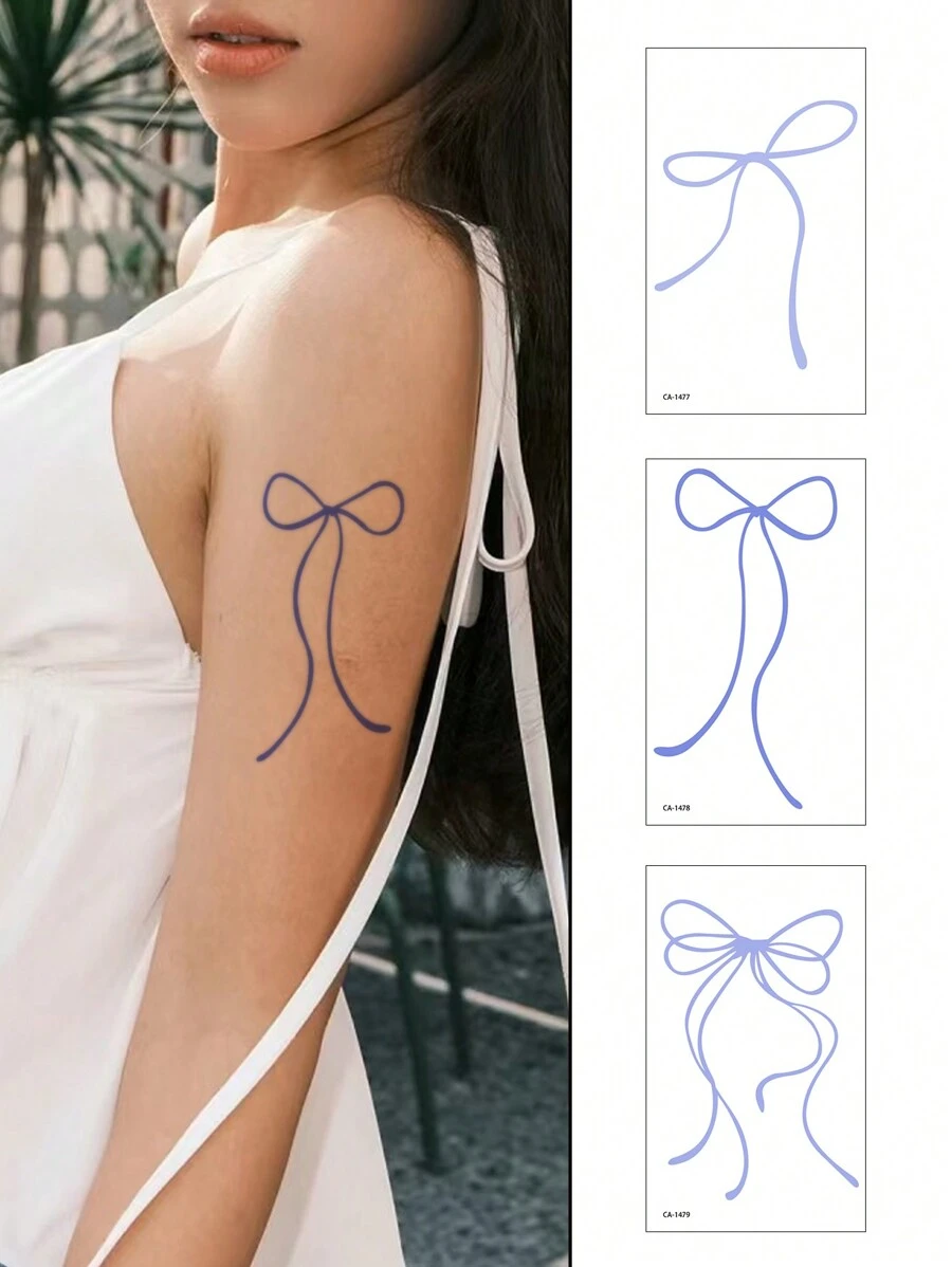 1 件可洗临时纹身，简约紫色丝带蝴蝶结设计，适合时尚用户 - 紫色 - 查看 1