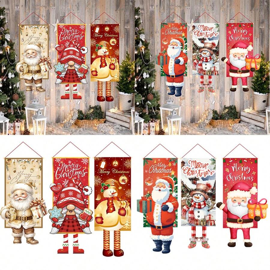 1 Stück Weihnachtsthemen Hänge Flagge, süßer Weihnachtsmann, Schneemann, Nussknacker Design, geeignet für Weihnachts Feiertags Dekoration, Türrahmen oder Garten