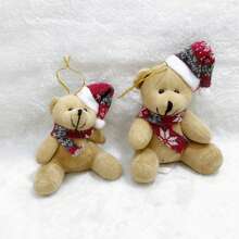 Decorative Christmas Pend Bear Ornament With Tree Scarf Hat 11/15CM - màu nâu - Xem 1