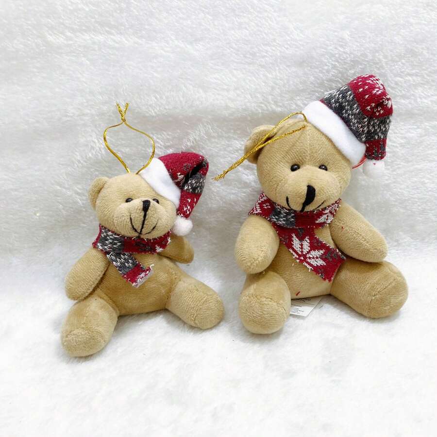 Decorative Christmas Pend Bear Ornament With Tree Scarf Hat 11/15CM - màu nâu - Xem 1