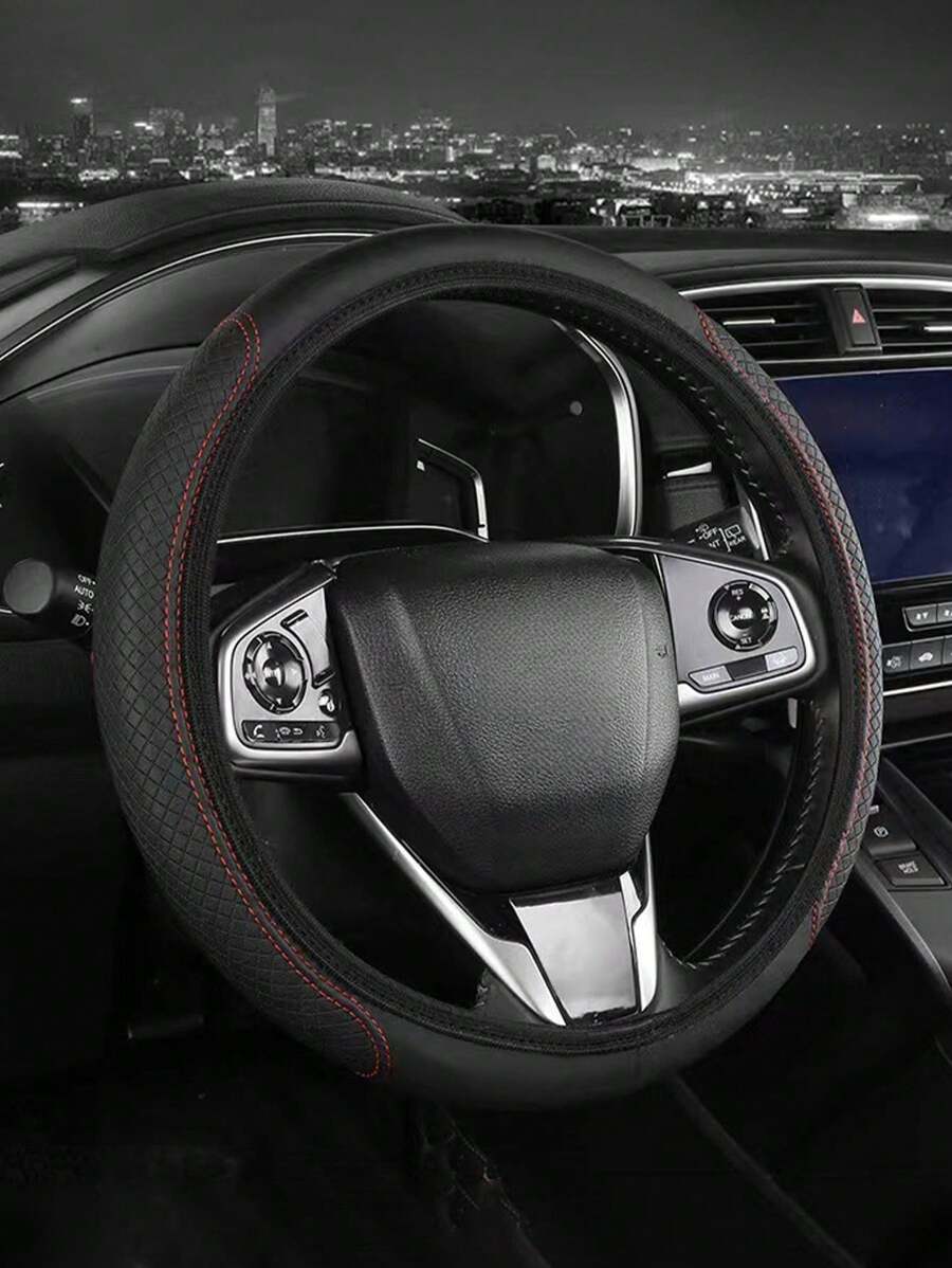 1PC Da Đôi Tròn Dập Nổi Nội Thất Ô Tô Thoải Mái Và Mềm Mại Không Có Vòng Bên Trong Bọc Vô Lăng Thích Hợp Cho 14.5-15 inch